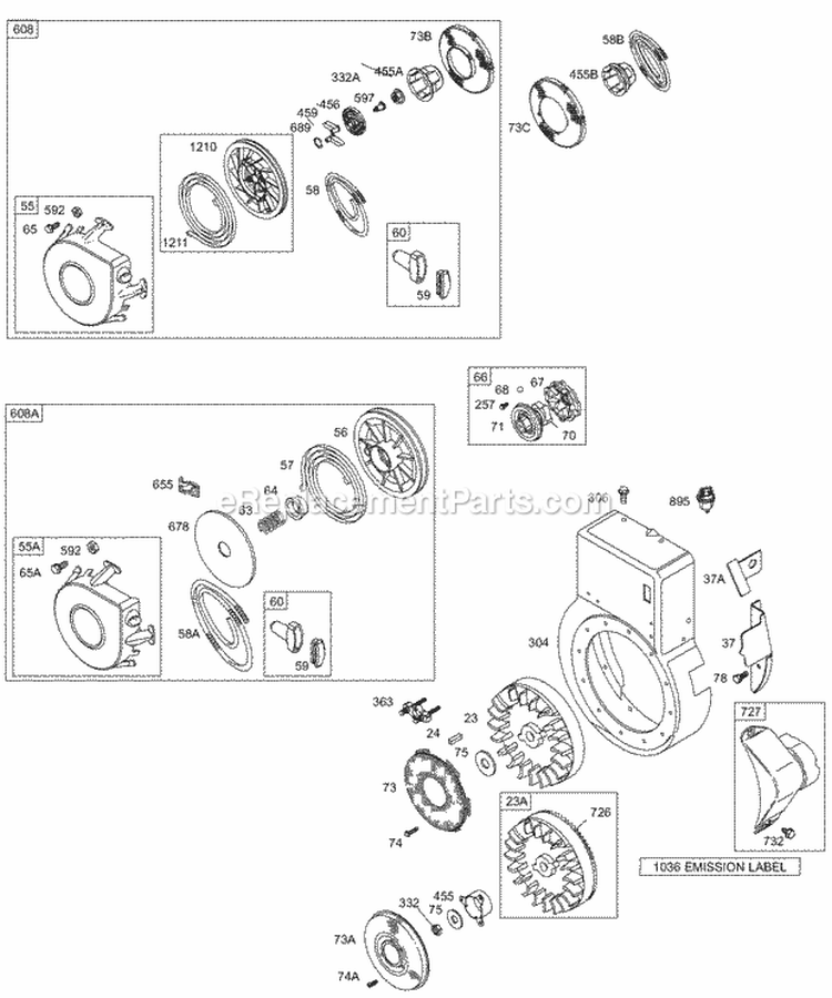 Blower HousingShrouds Flywheel Rewind Diagram and Parts List for 250417-0503-01  Briggs and Stratton Engine
